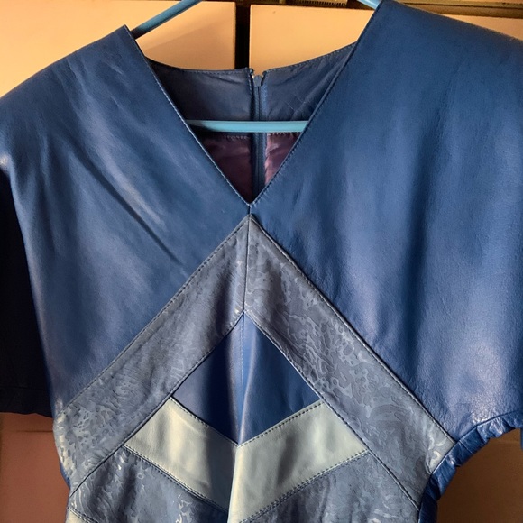 ROYAL BLUE LEATHER DRESS - Picture 5 of 8